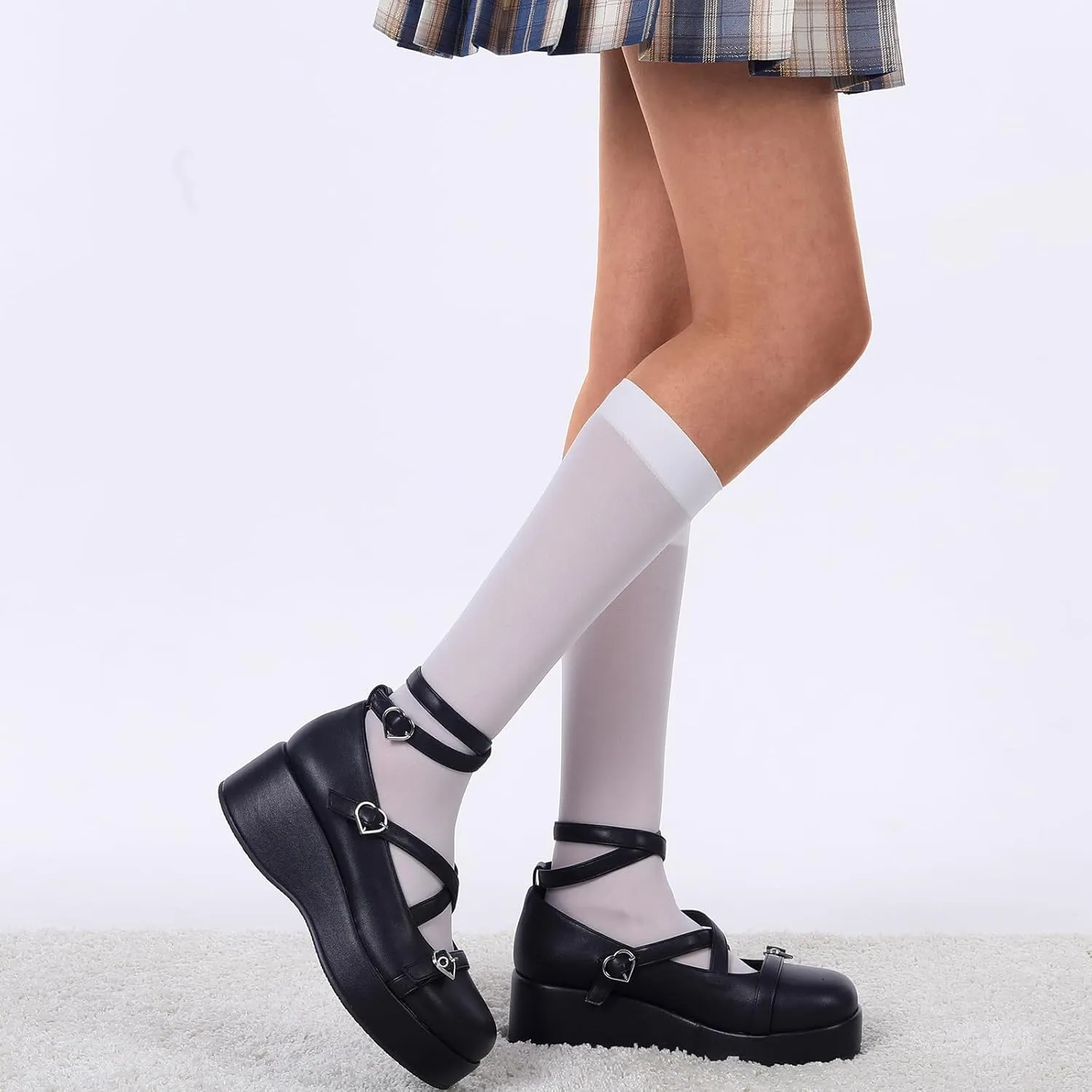 BYOMIGY Mary Jane Shoes Women Goth Platform Heels Chunky Heel Pumps with Ankle Strap Wedge Heels for Women