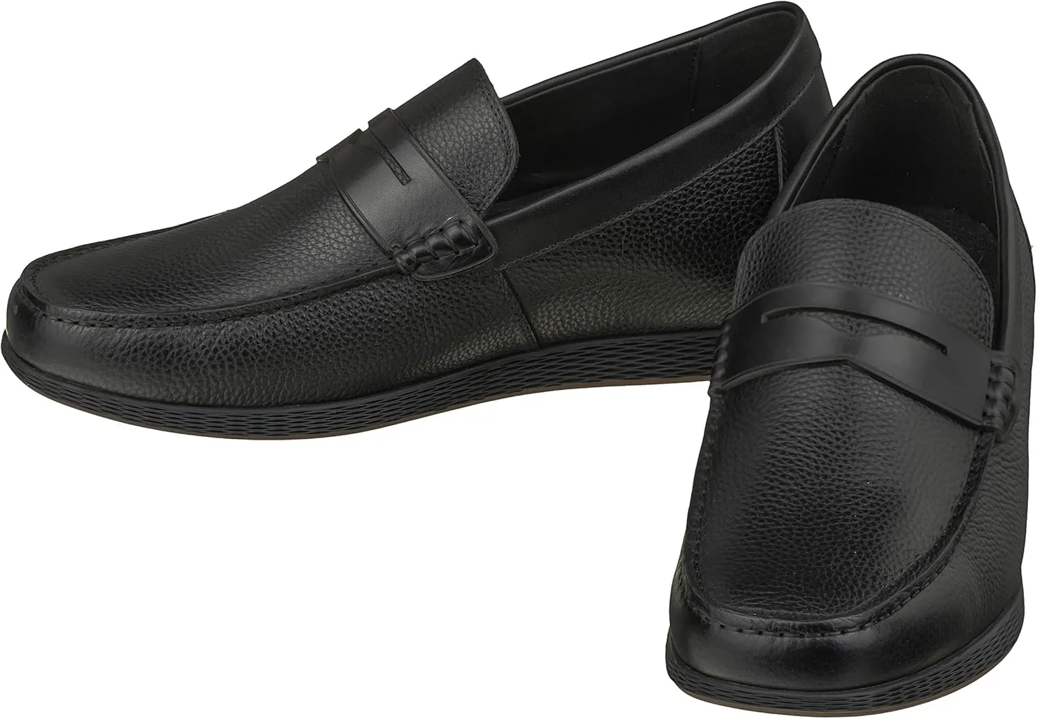 CALTO Men's Invisible Height Increasing Elevator Shoes - Black Premium Leather Slip-on Lightweight Casual Loafers - 2.4 Inches Taller - S1090 - Size 11.5 D(M) US