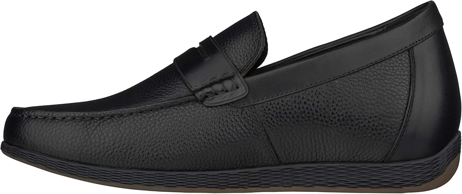 CALTO Men's Invisible Height Increasing Elevator Shoes - Black Premium Leather Slip-on Lightweight Casual Loafers - 2.4 Inches Taller - S1090 - Size 11.5 D(M) US