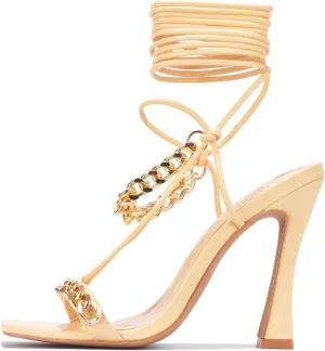 Cape Robbin Kirsten Sexy Stiletto High Heels for Women, Lace Up Square Open Toe Shoes Heels with Links