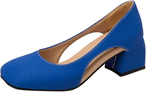 Chunky Heels for Women T Strap Mary Janes Closed Toe Dress Shoes Square Toe Office Shoes Suede Vintage Heels