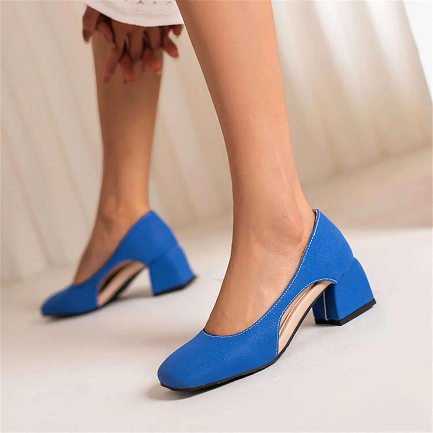 Chunky Heels for Women T Strap Mary Janes Closed Toe Dress Shoes Square Toe Office Shoes Suede Vintage Heels