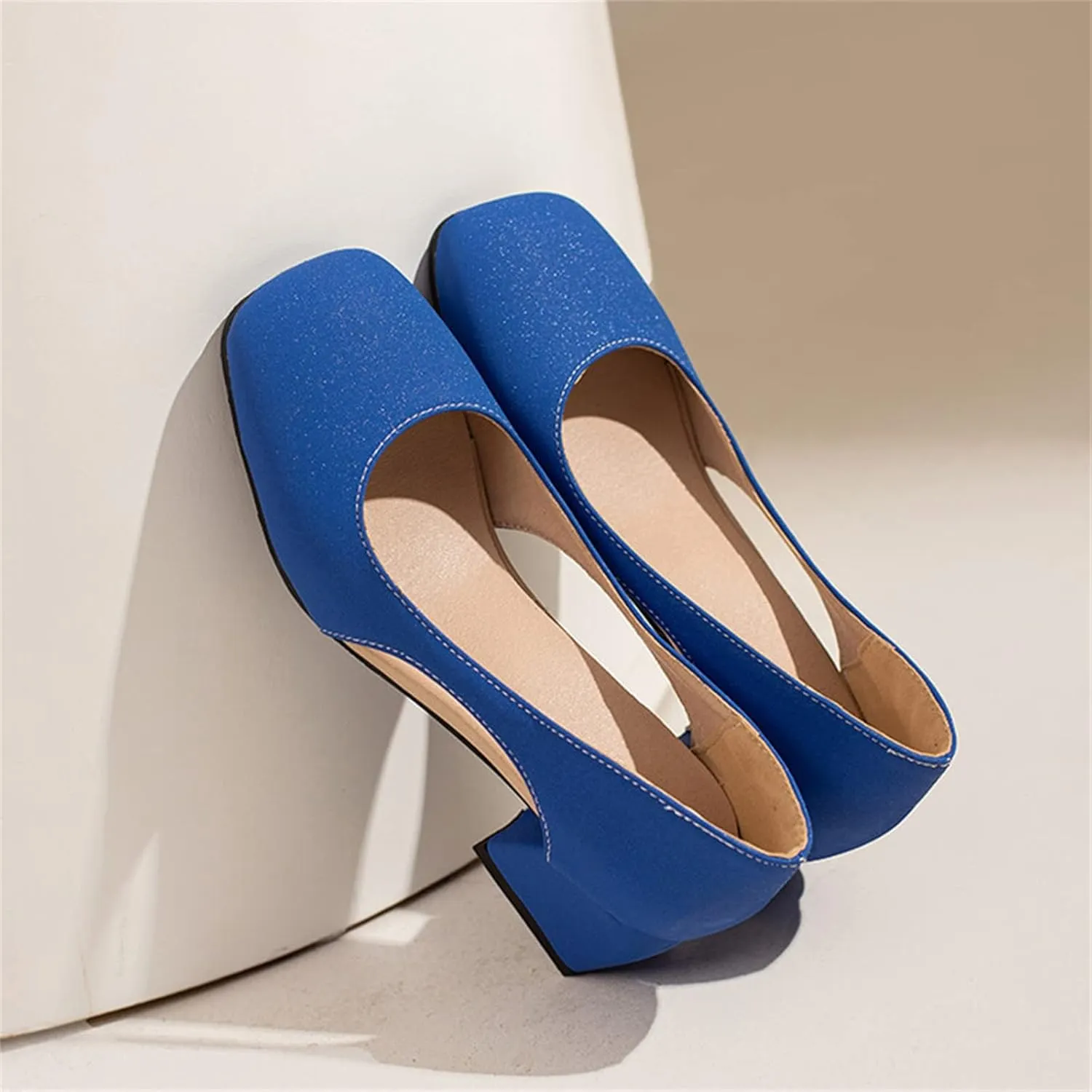 Chunky Heels for Women T Strap Mary Janes Closed Toe Dress Shoes Square Toe Office Shoes Suede Vintage Heels