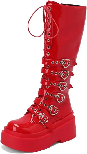 Ciuyurra Women Platform Boots Wedge Heels Punk Knee Boots