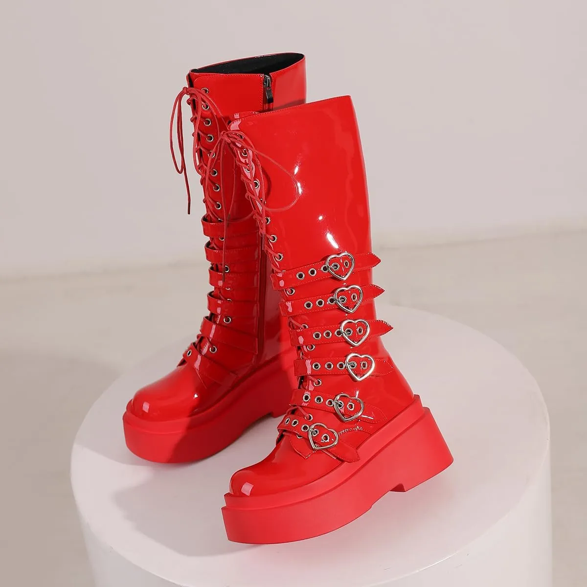 Ciuyurra Women Platform Boots Wedge Heels Punk Knee Boots