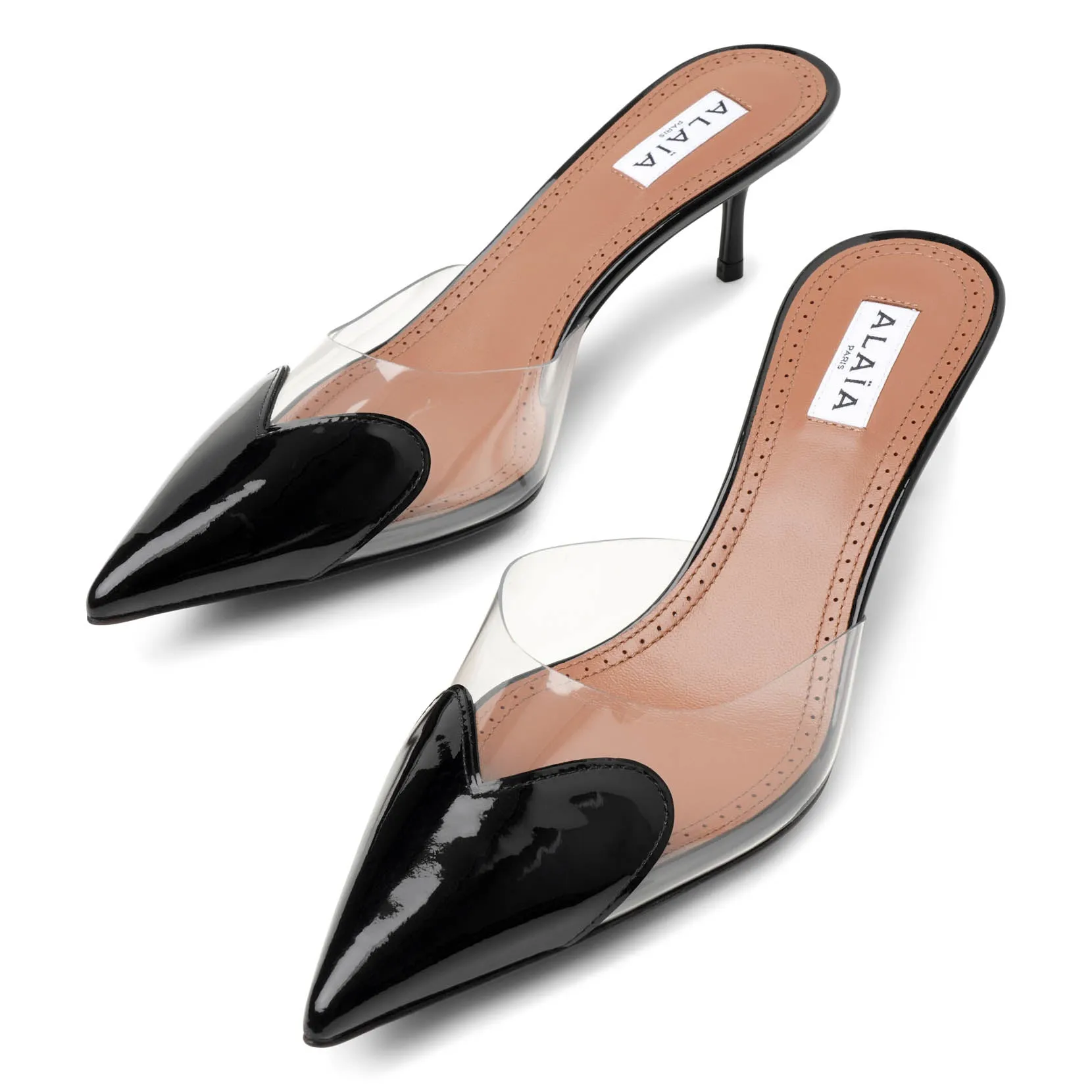 Coeur 55 black patent mule pumps