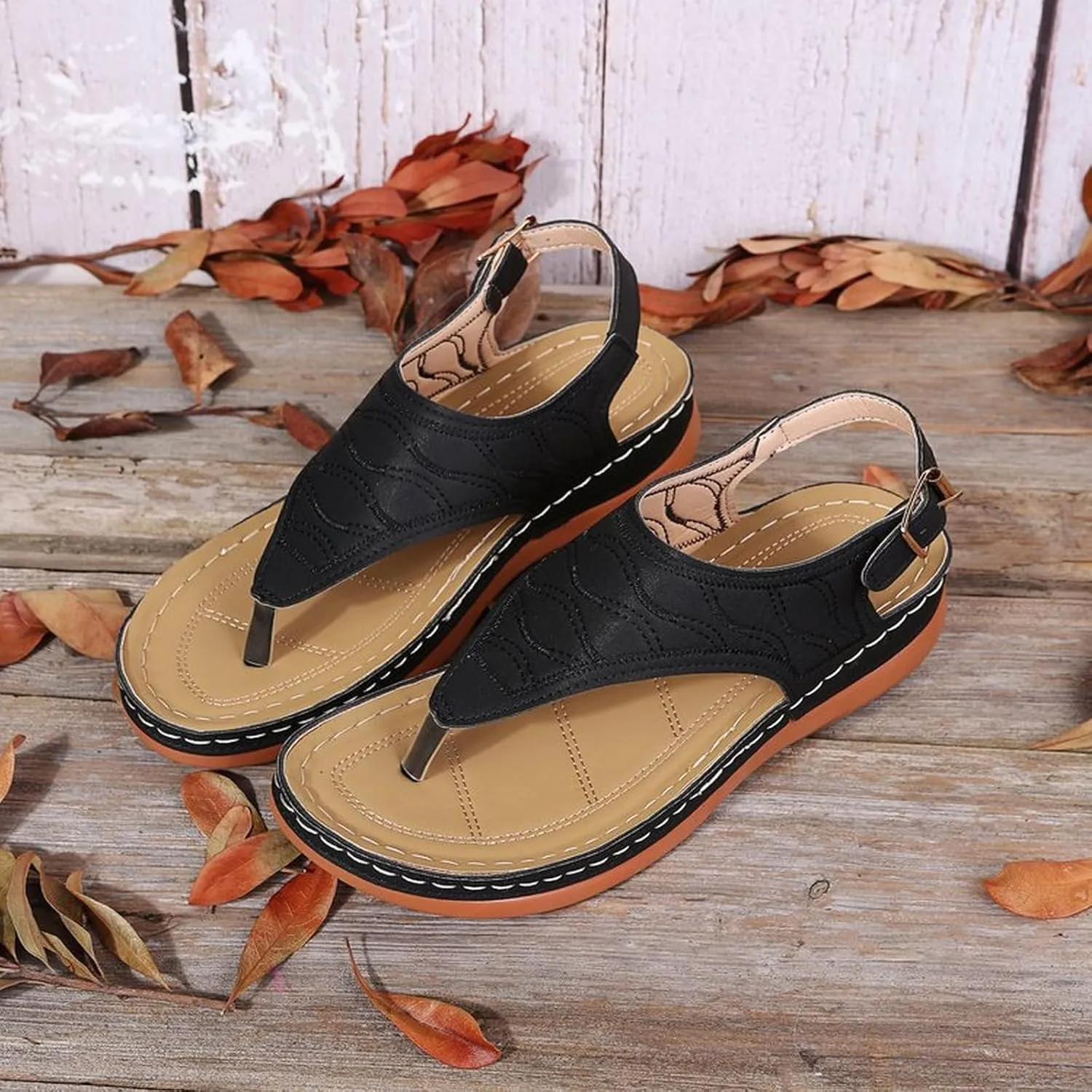 Comfortable Sandals for Women Wiide Width Ankle Strap Flips Flops Summer Dressy Boho Beach Walking Wedge