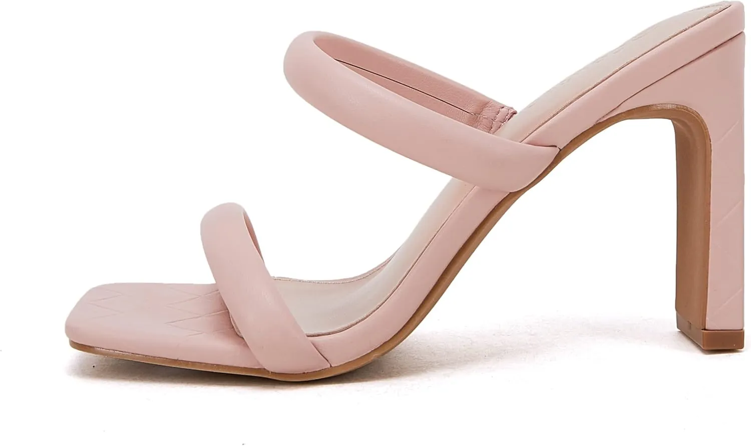 Coutgo Womens Square Open Toe Heeled Sandals Two Strap High Heel Backless Dress Slip On Mules