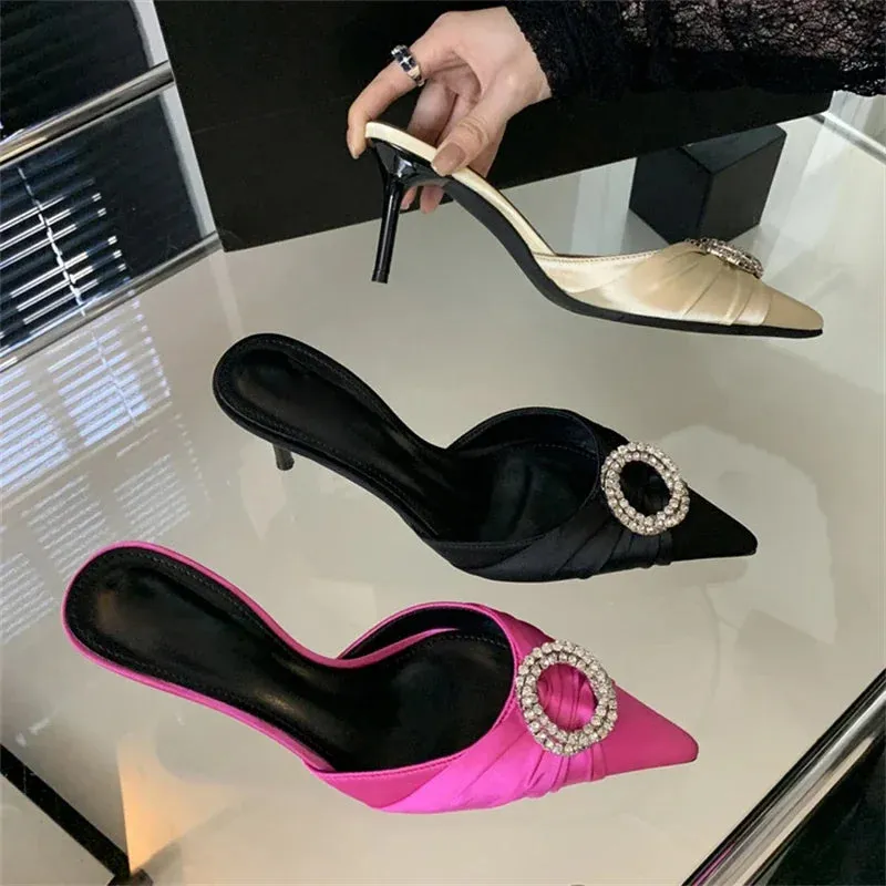 Crystal Diamonds Pointed Toe Mule Slide