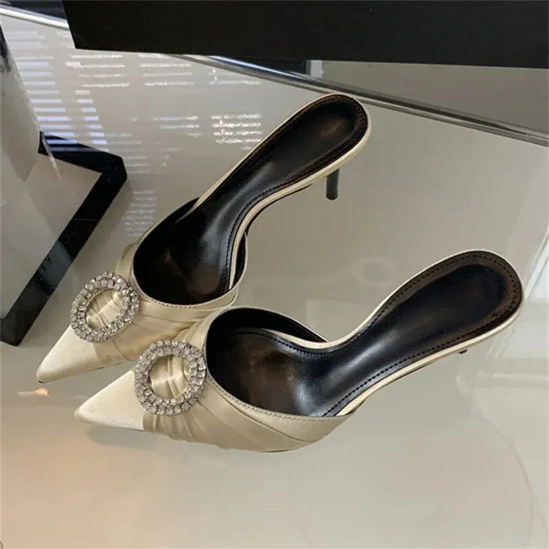 Crystal Diamonds Pointed Toe Mule Slide