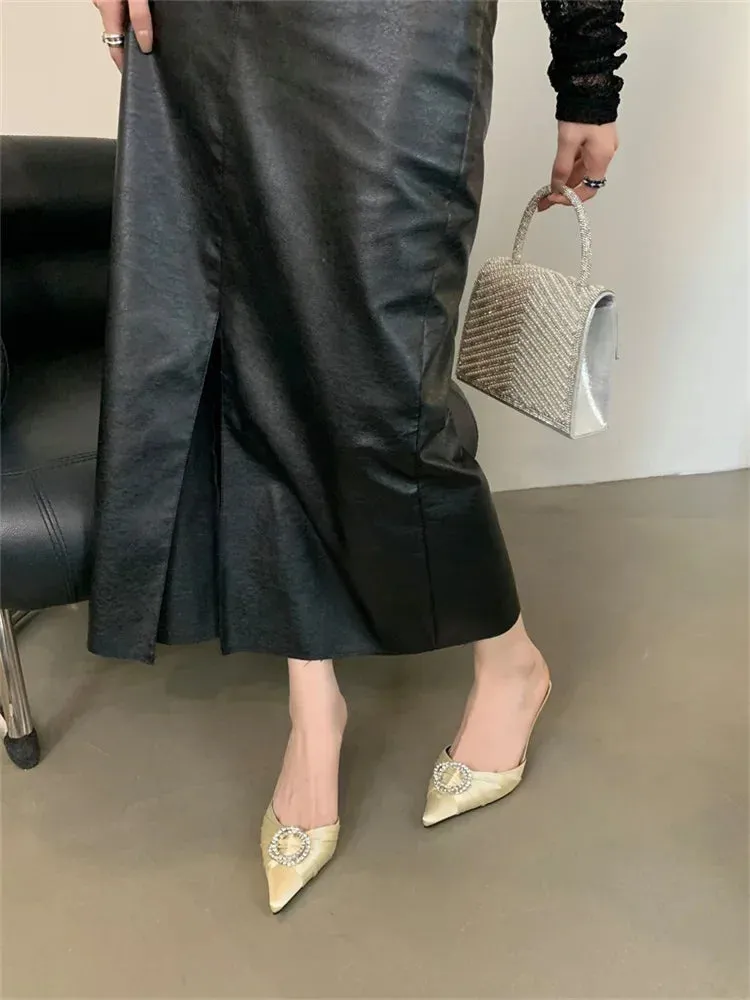Crystal Diamonds Pointed Toe Mule Slide