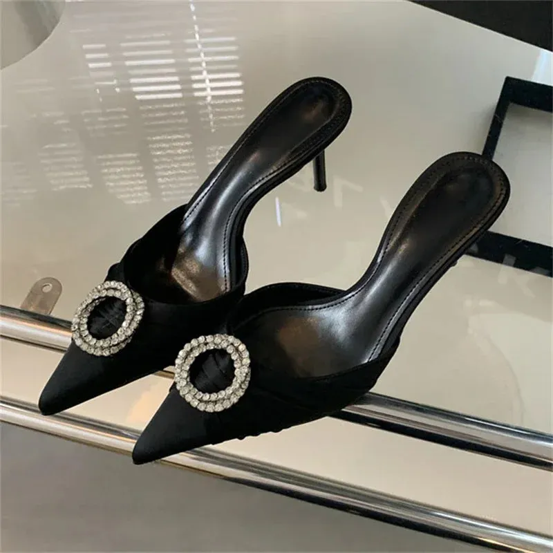 Crystal Diamonds Pointed Toe Mule Slide