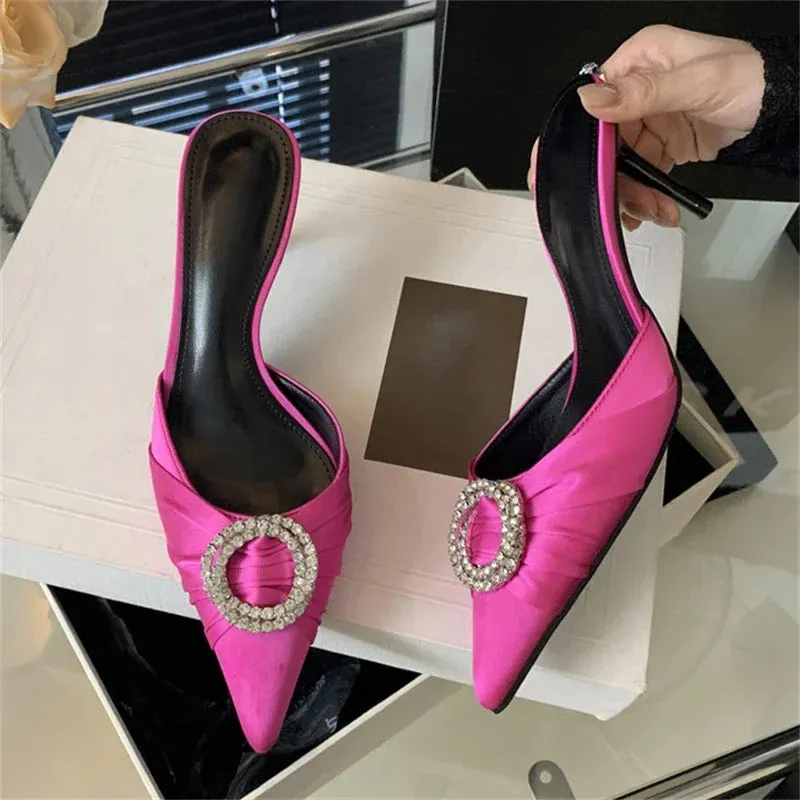 Crystal Diamonds Pointed Toe Mule Slide