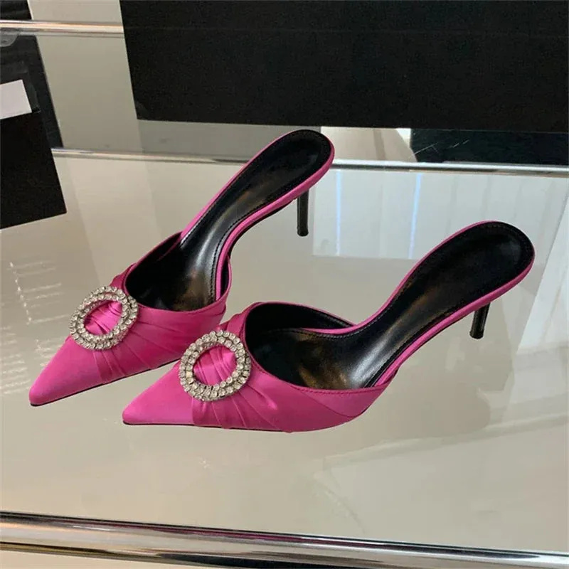 Crystal Diamonds Pointed Toe Mule Slide