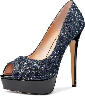 DearOnly Women's Sky High Heels Platform Pumps Slip On Sexy Peep Toe Stilettos 5" Heel Classic Dress Party Footwear Shoes