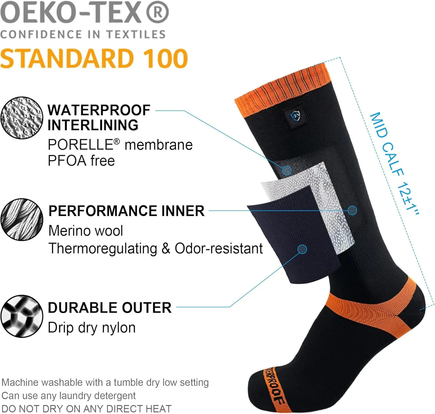 DexShell Waterproof Socks for Men & Women - Mid Calf Boot Sock, Warm for Hiking Camping in Extreme Cold Wet Weather