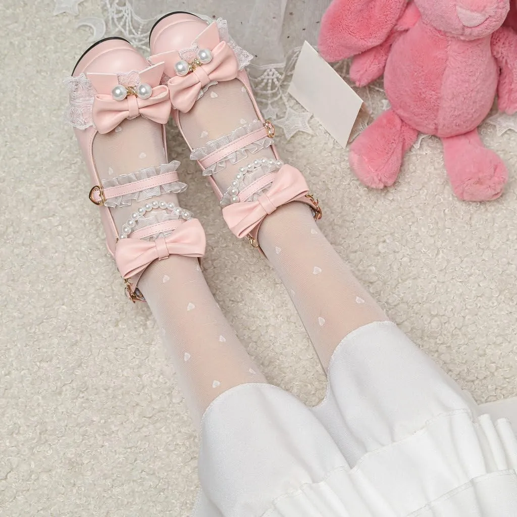 DINTAHA Platform Mary Jane Heels Chunky Cute Gothic Lolita Dress Shoes Bow Platform Heels