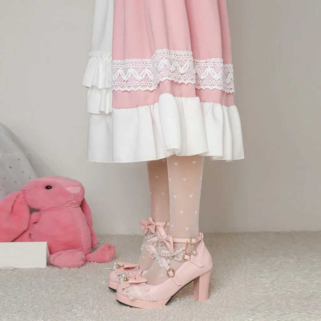 DINTAHA Platform Mary Jane Heels Chunky Cute Gothic Lolita Dress Shoes Bow Platform Heels