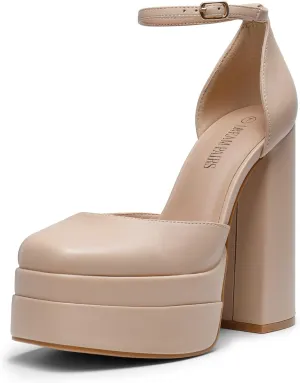 DREAM PAIRS Women’s High Chunky Platform Closed Toe Block Heels Square Toe Ankle Strap Dress Wedding Party Pumps Shoes Aurelia