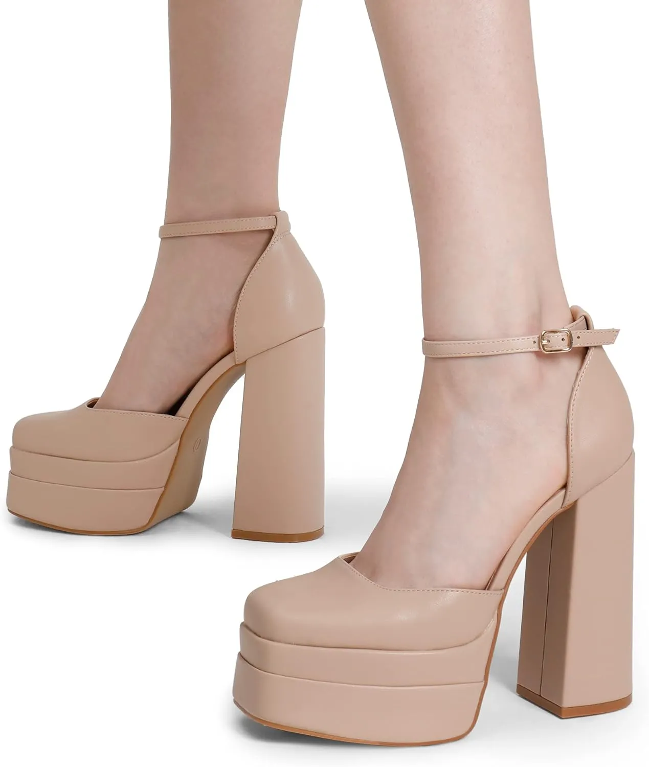 DREAM PAIRS Women’s High Chunky Platform Closed Toe Block Heels Square Toe Ankle Strap Dress Wedding Party Pumps Shoes Aurelia