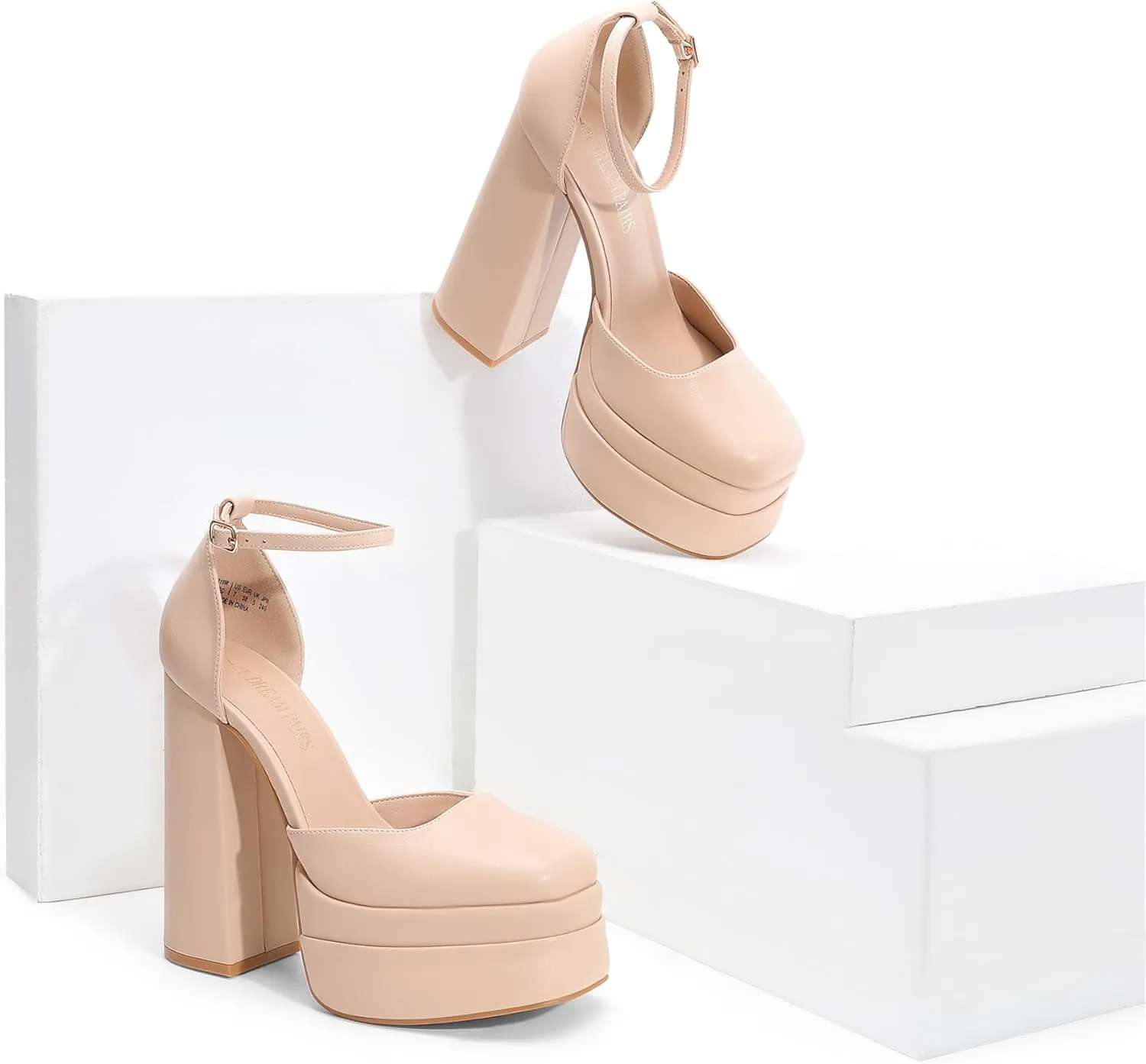 DREAM PAIRS Women’s High Chunky Platform Closed Toe Block Heels Square Toe Ankle Strap Dress Wedding Party Pumps Shoes Aurelia