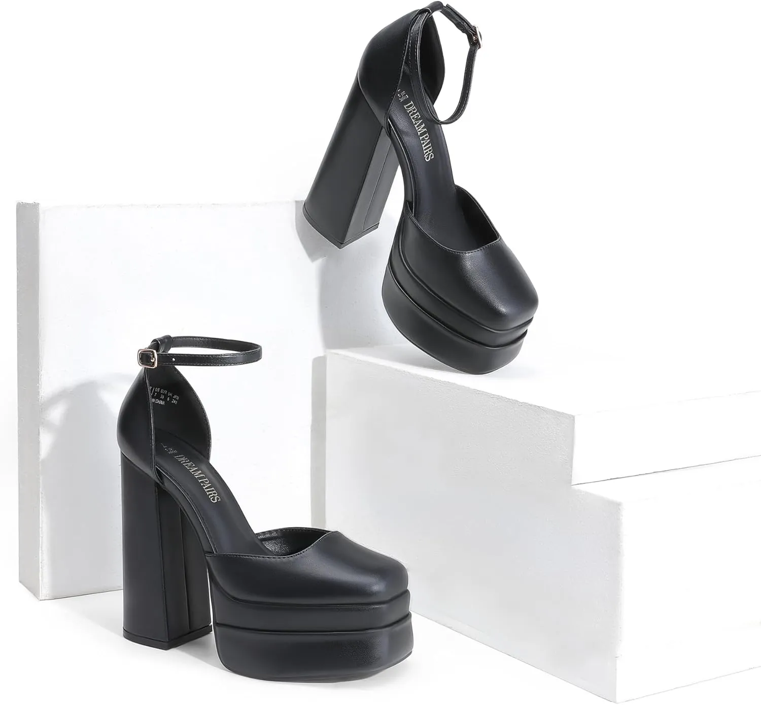 DREAM PAIRS Women’s High Chunky Platform Closed Toe Block Heels Square Toe Ankle Strap Dress Wedding Party Pumps Shoes Aurelia