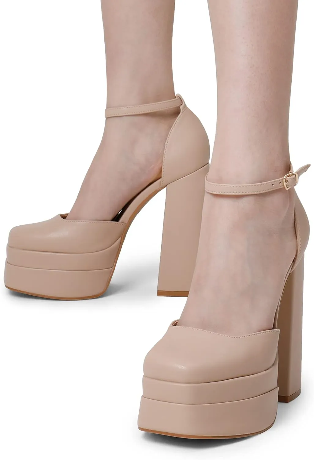 DREAM PAIRS Women’s High Chunky Platform Closed Toe Block Heels Square Toe Ankle Strap Dress Wedding Party Pumps Shoes Aurelia