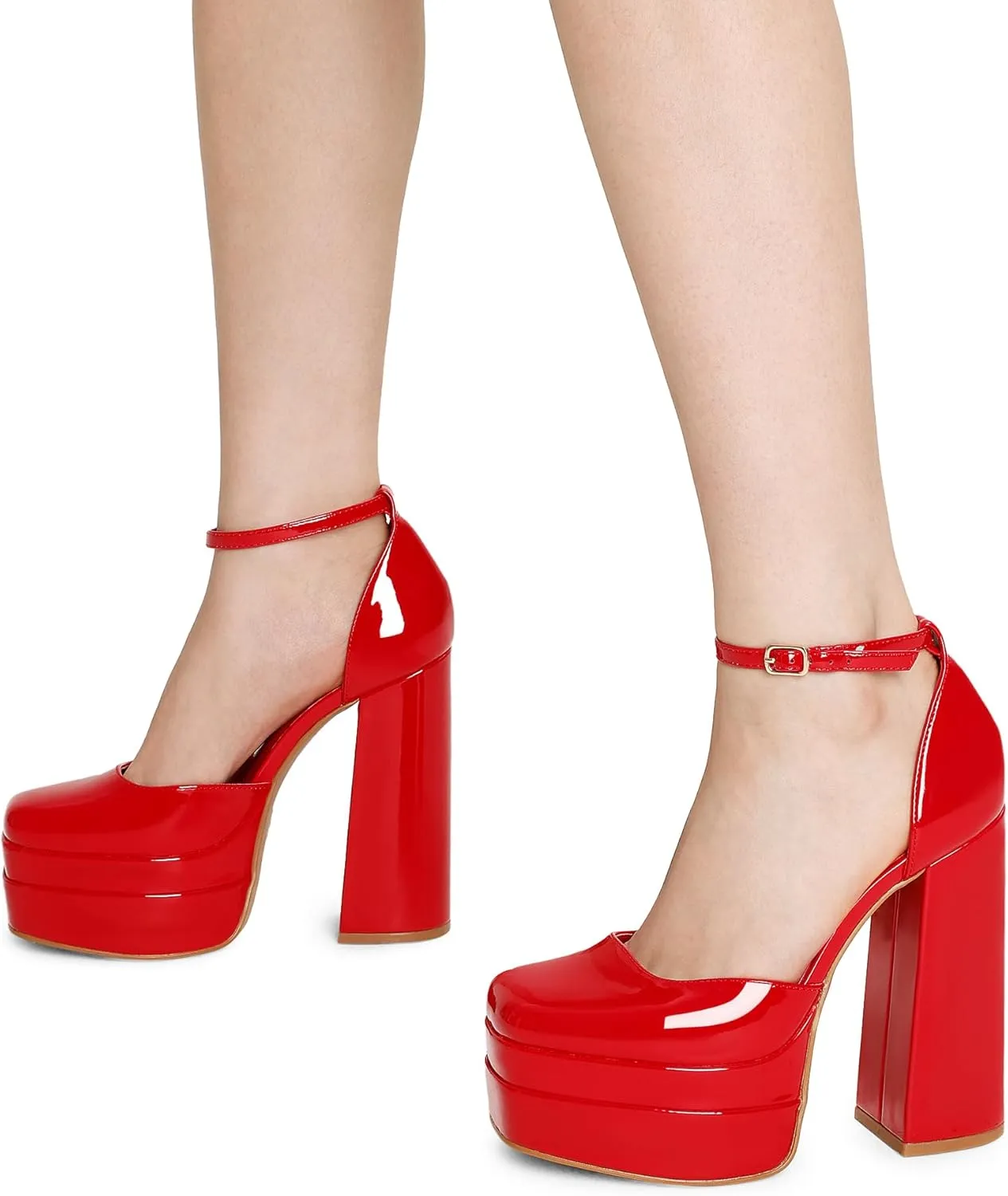 DREAM PAIRS Women’s High Chunky Platform Closed Toe Block Heels Square Toe Ankle Strap Dress Wedding Party Pumps Shoes Aurelia
