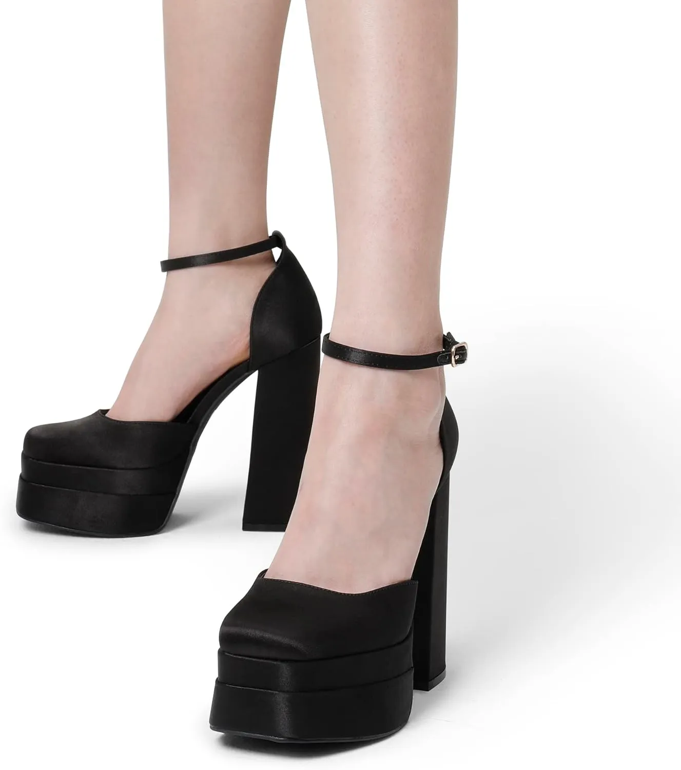 DREAM PAIRS Women’s High Chunky Platform Closed Toe Block Heels Square Toe Ankle Strap Dress Wedding Party Pumps Shoes Aurelia