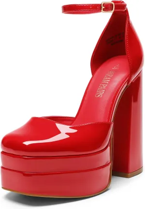 DREAM PAIRS Women’s High Chunky Platform Closed Toe Block Heels Square Toe Ankle Strap Dress Wedding Party Pumps Shoes Aurelia