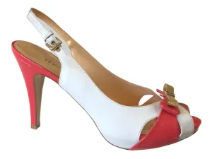 DYVA 8761  Coral & White Patent Leather Platform Sling Back High Heels