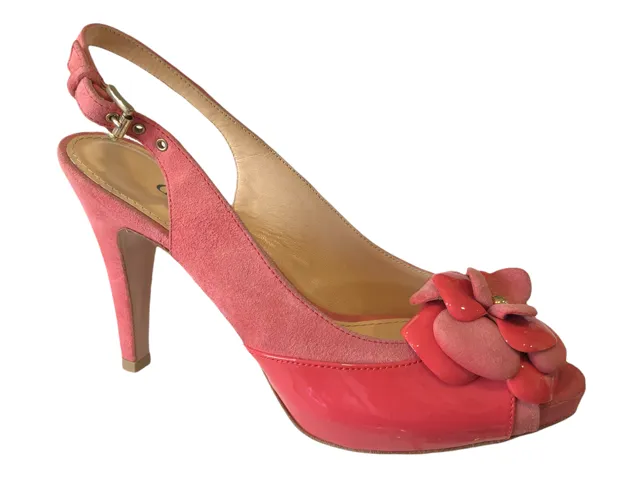 DYVA 8761  Coral Suede & Patent Leather Platform Sling Back High Heels