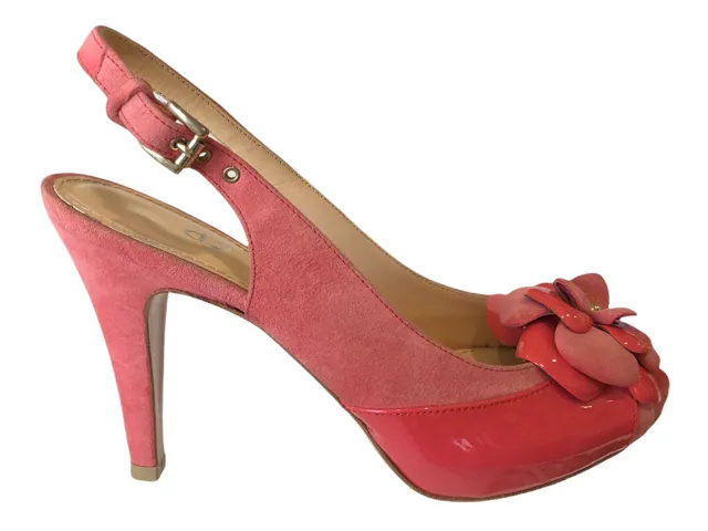 DYVA 8761  Coral Suede & Patent Leather Platform Sling Back High Heels