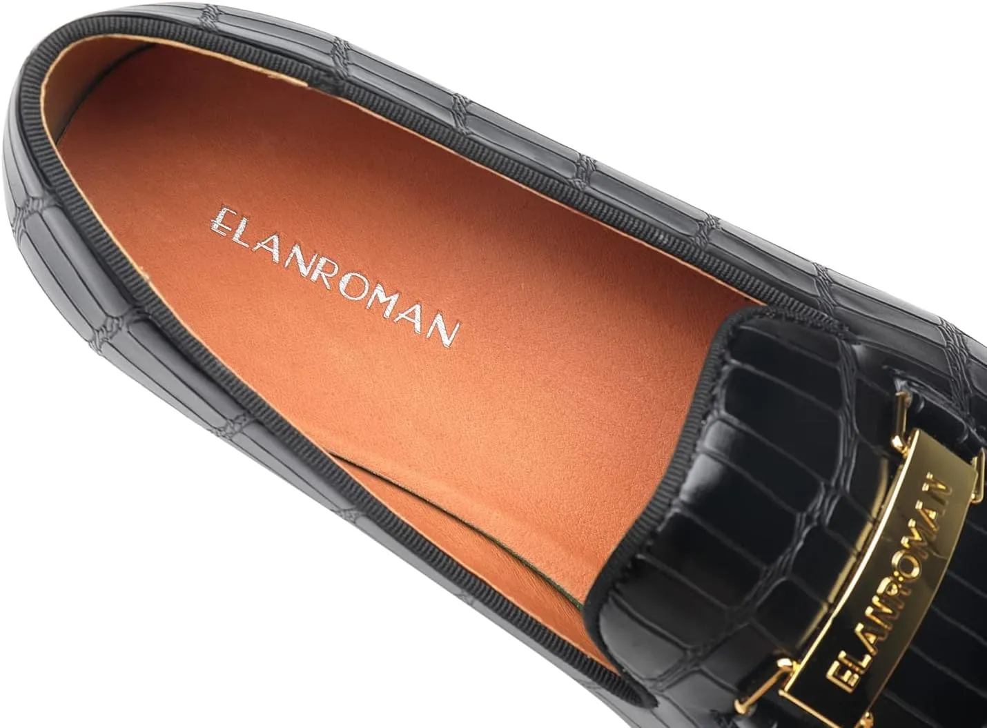 ELANROMAN Men's Gold Buckle Loafers Fashion Pull-on Penny Party Wedding Shoes
