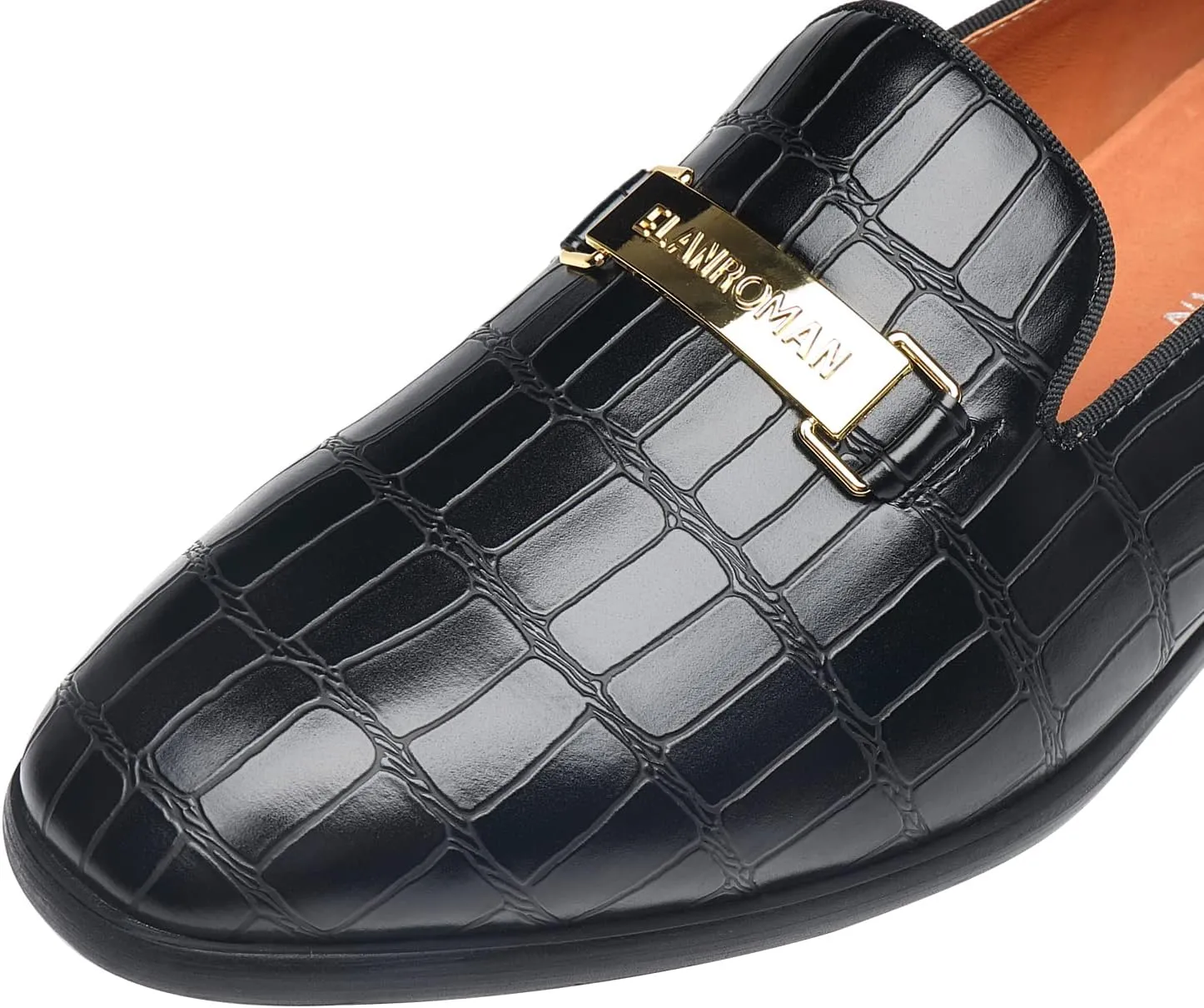 ELANROMAN Men's Gold Buckle Loafers Fashion Pull-on Penny Party Wedding Shoes