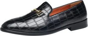 ELANROMAN Men's Gold Buckle Loafers Fashion Pull-on Penny Party Wedding Shoes