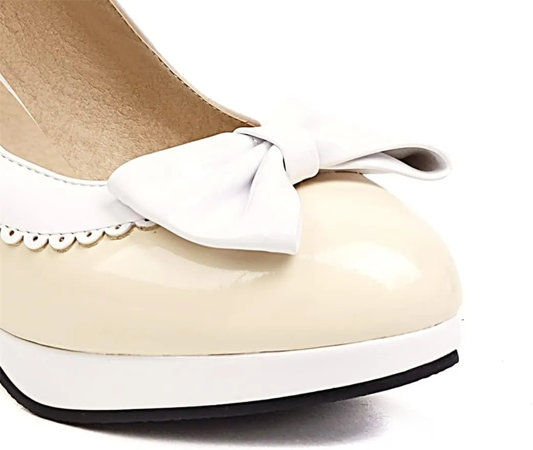 Elbslutt Women's Patent Leather Chunky Mary Janes Platform Rockabilly Shoes Block Heels Ankle Strap Pumps Bow Vintage Shoes