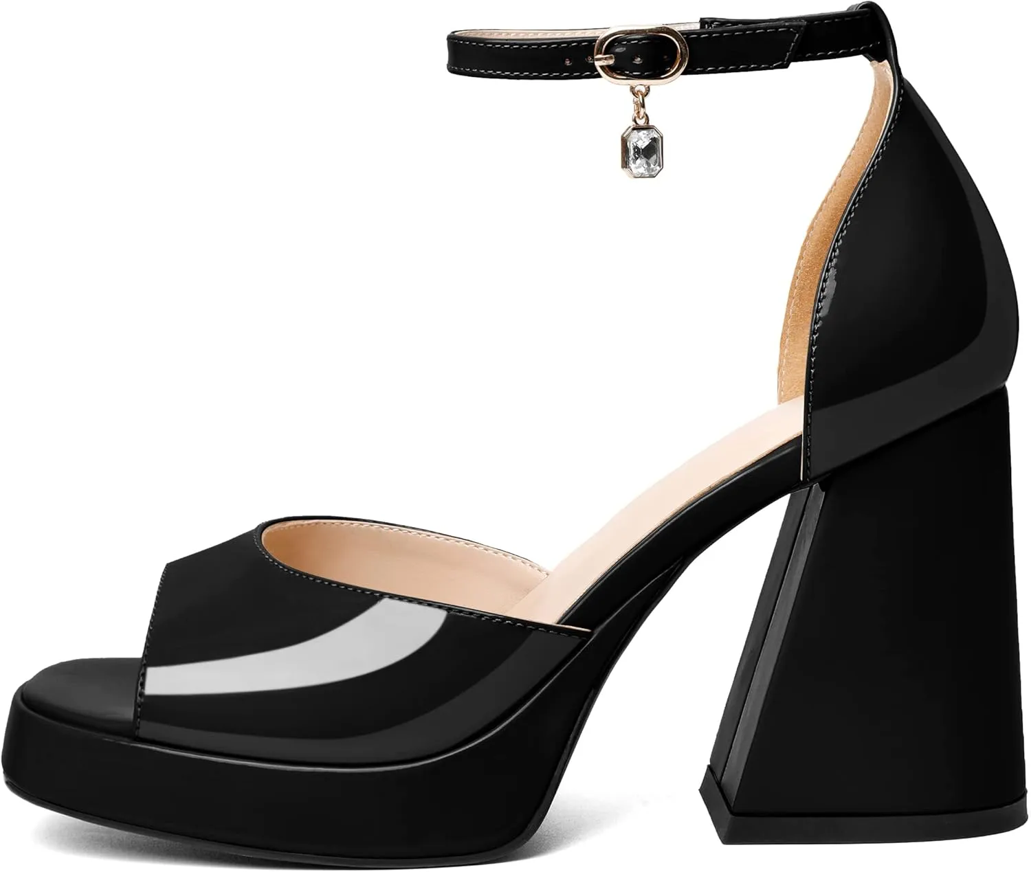 Eldof Platform Chunky Heels for Women Open Toe Heeled Sandals Ankle Strap Chunky High Heels Wedding Event Party Dress Shoes 4 Inches