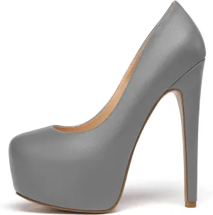 Eldof Womens High Heel Platform Pumps Round Toe Sky High Stilettoes 6" Party Dress Platform