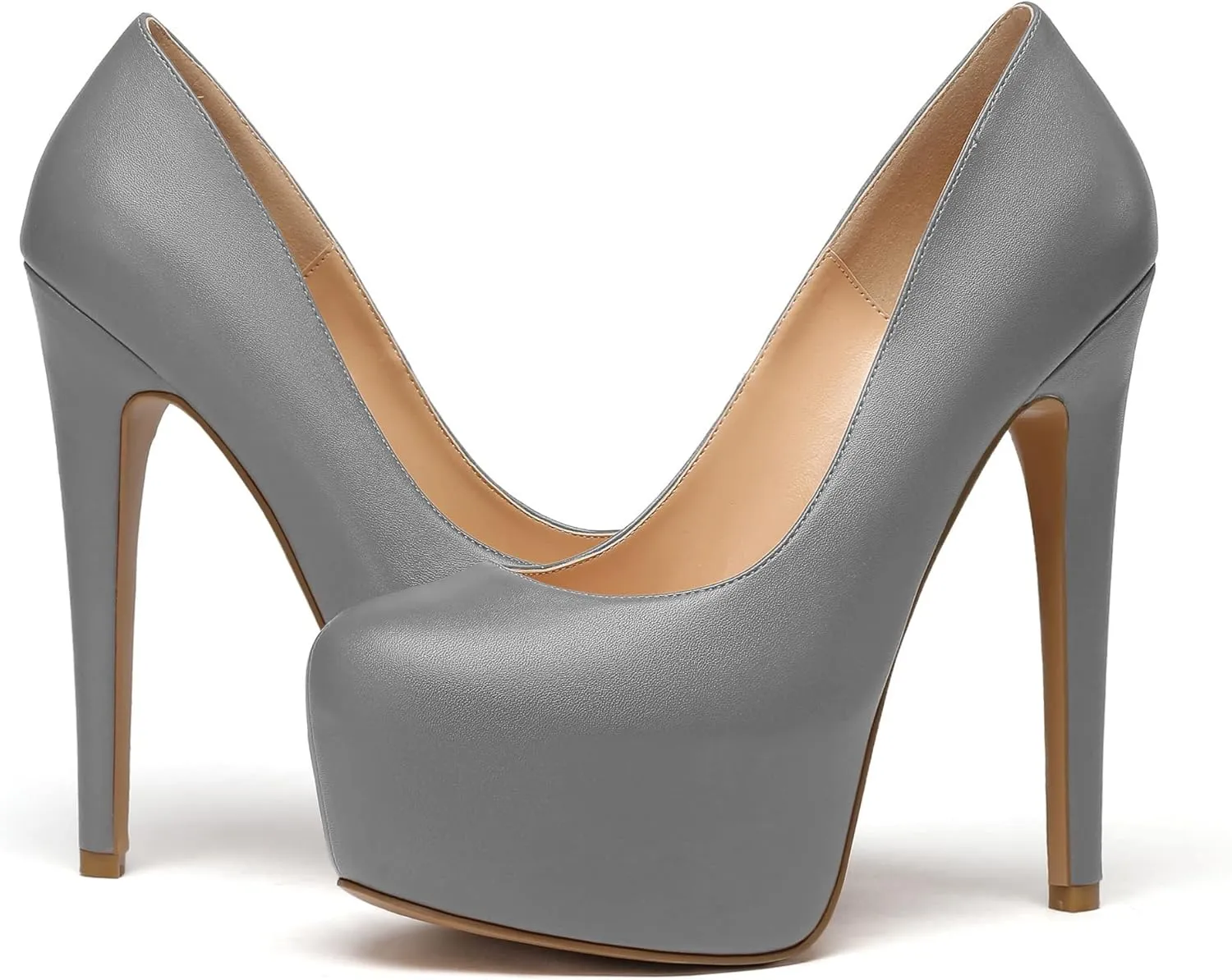 Eldof Womens High Heel Platform Pumps Round Toe Sky High Stilettoes 6" Party Dress Platform