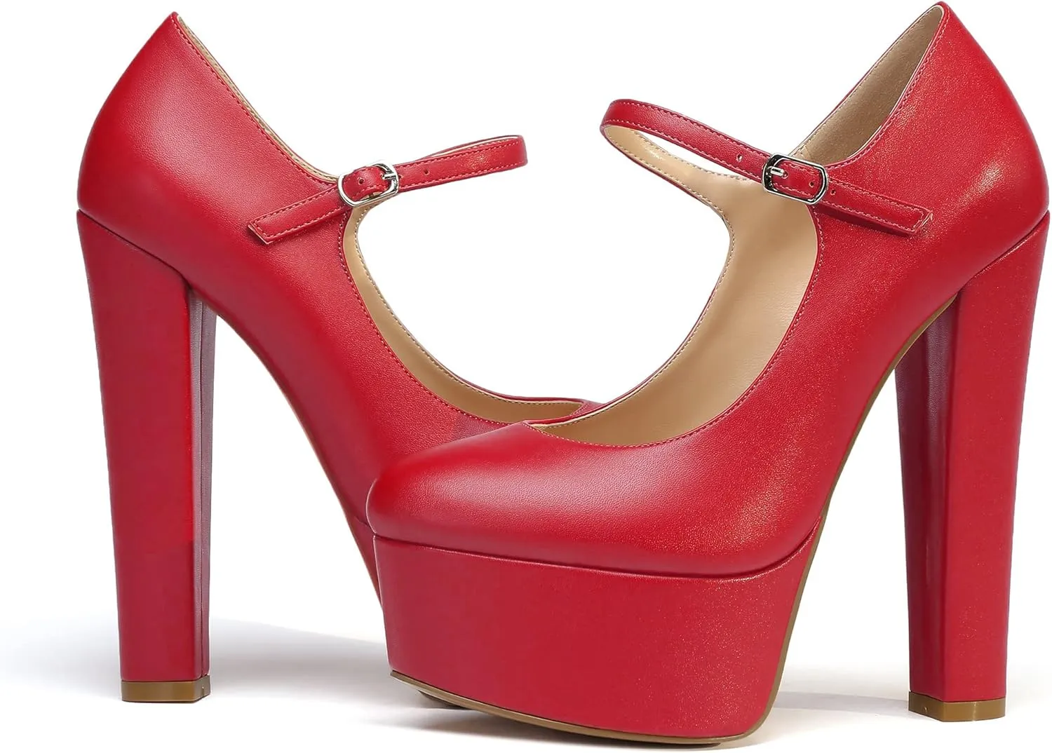 Eldof Women's Round Closed Toe Platform Mary Jane Pumps Block Chunky High Heel Sexy Wedding Dressy Shoes 6 Inches