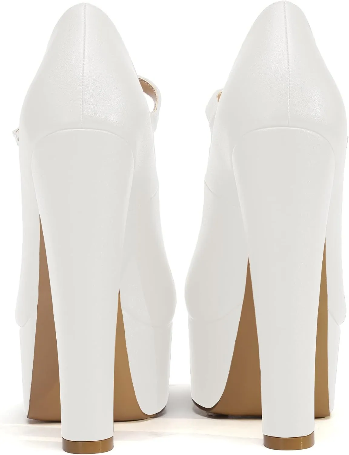 Eldof Women's Round Closed Toe Platform Mary Jane Pumps Block Chunky High Heel Sexy Wedding Dressy Shoes 6 Inches