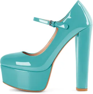 Eldof Women's Round Closed Toe Platform Mary Jane Pumps Block Chunky High Heel Sexy Wedding Dressy Shoes 6 Inches