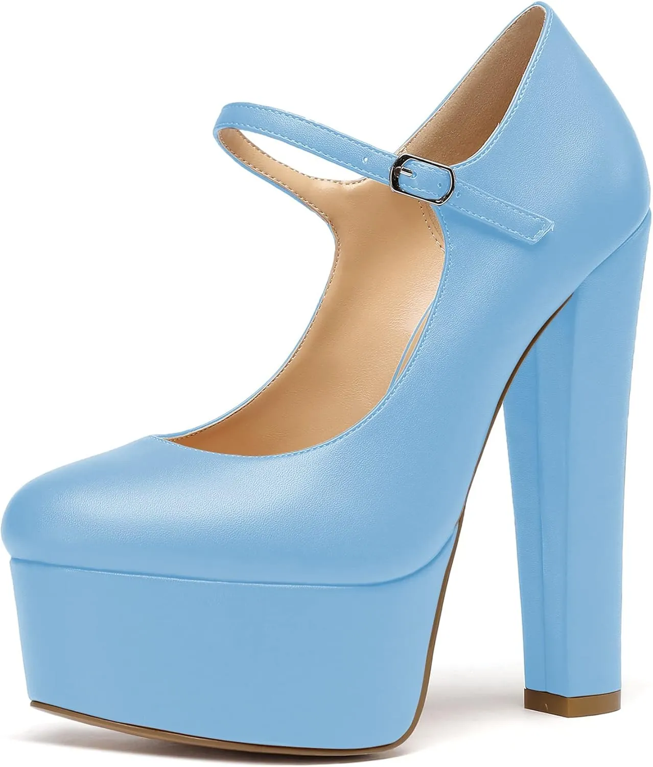 Eldof Women's Round Closed Toe Platform Mary Jane Pumps Block Chunky High Heel Sexy Wedding Dressy Shoes 6 Inches