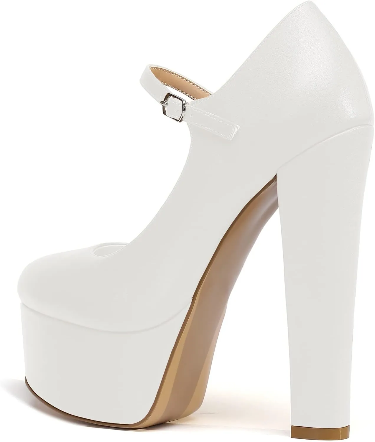 Eldof Women's Round Closed Toe Platform Mary Jane Pumps Block Chunky High Heel Sexy Wedding Dressy Shoes 6 Inches