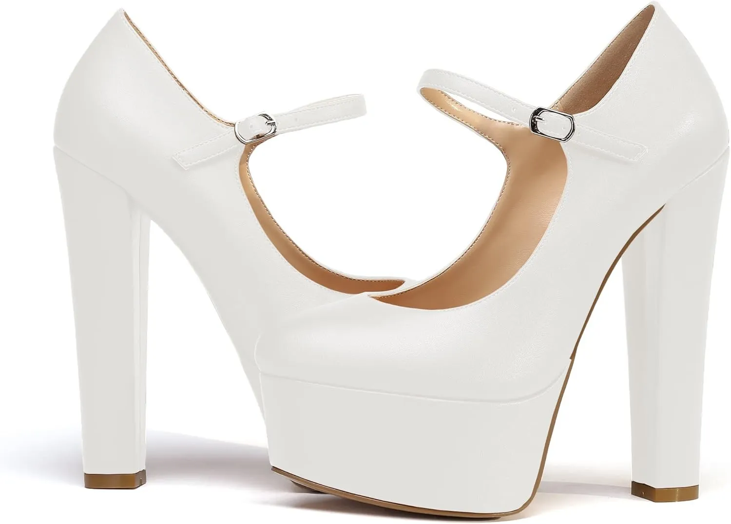 Eldof Women's Round Closed Toe Platform Mary Jane Pumps Block Chunky High Heel Sexy Wedding Dressy Shoes 6 Inches