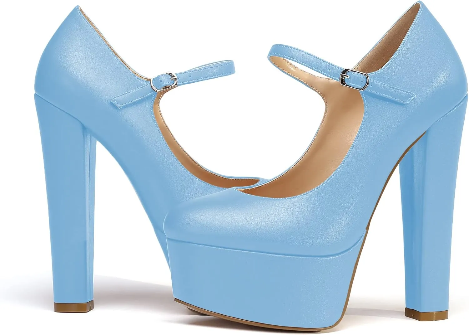 Eldof Women's Round Closed Toe Platform Mary Jane Pumps Block Chunky High Heel Sexy Wedding Dressy Shoes 6 Inches