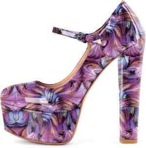 Eldof Women's Round Closed Toe Platform Mary Jane Pumps Block Chunky High Heel Sexy Wedding Dressy Shoes 6 Inches