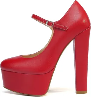 Eldof Women's Round Closed Toe Platform Mary Jane Pumps Block Chunky High Heel Sexy Wedding Dressy Shoes 6 Inches