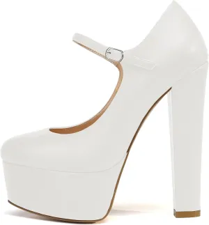 Eldof Women's Round Closed Toe Platform Mary Jane Pumps Block Chunky High Heel Sexy Wedding Dressy Shoes 6 Inches